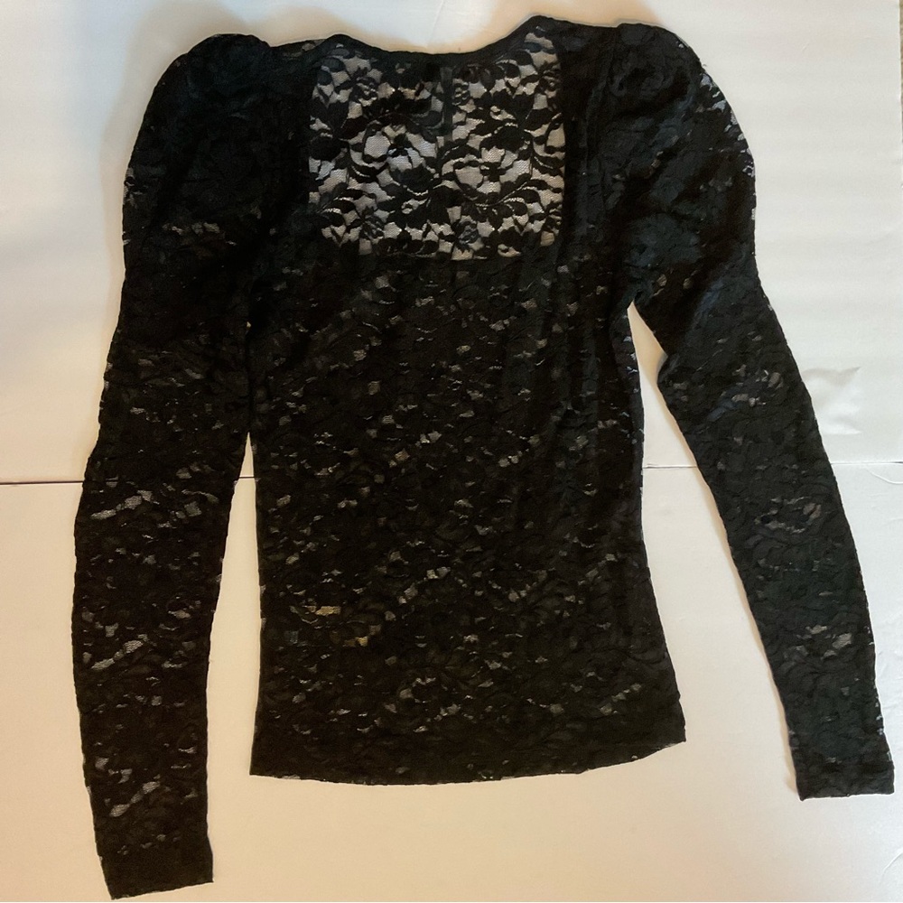 Anthropologie Puff-Sleeve Sheer Black Onyx Lace Top Whimsigoth Fairy Grung Sz S - Picture 4 of 14